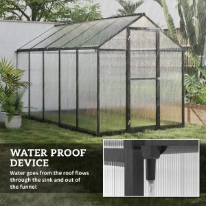 Outsunny Polycarbonate Greenhouse, Aluminum Walk-In Green House Kit Garden, 6' x 10' x 6.4', Charcoal Grey - Image 14