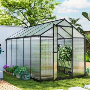 Outsunny Polycarbonate Greenhouse, Aluminum Walk-In Green House Kit Garden, 6' x 10' x 6.4', Charcoal Grey - Image 18