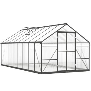Outsunny Polycarbonate Greenhouse, Walk-in Green House with Two Top Windows, Rain Gutter and Swing Door, 8' x 16' x 7', Dark Grey - Image 11