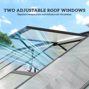 Outsunny Polycarbonate Greenhouse, Walk-in Green House with Two Top Windows, Rain Gutter and Swing Door, 8' x 16' x 7', Dark Grey - Image 16
