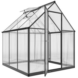 Outsunny Polycarbonate Greenhouse with Swing Door and Adjustable Window, Walk-in Greenhouse with Rain Gutter, 6 x 6.5ft, Black - Image 11