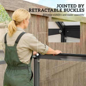 Outsunny Polycarbonate Greenhouse with Swing Door and Adjustable Window, Walk-in Greenhouse with Rain Gutter, 6 x 6.5ft, Black - Image 4