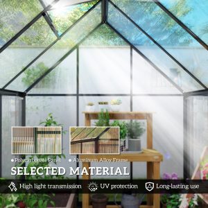 Outsunny Polycarbonate Greenhouse with Swing Door and Adjustable Window, Walk-in Greenhouse with Rain Gutter, 6 x 6.5ft, Black - Image 5