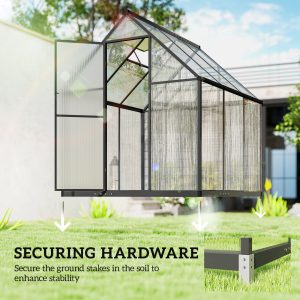 Outsunny Polycarbonate Greenhouse with Swing Door and Adjustable Window, Walk-in Greenhouse with Rain Gutter, 6 x 6.5ft, Black - Image 6