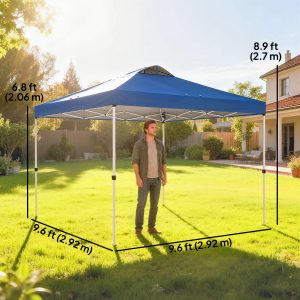Outsunny Pop Up Canopy Waterproof Canopy Tent with Carrying Bag for Parties Garden BBQs 9.8' x 9.8', Blue - Image 3