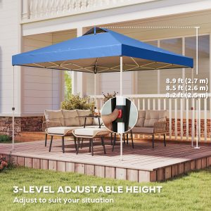 Outsunny Pop Up Canopy Waterproof Canopy Tent with Carrying Bag for Parties Garden BBQs 9.8' x 9.8', Blue - Image 7