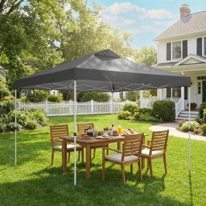 Outsunny Pop Up Canopy Waterproof Canopy Tent with Carrying Bag for Parties Garden BBQs 9.8' x 9.8', Dark Grey - Image 1
