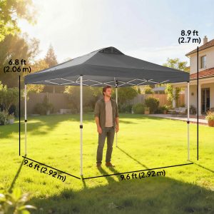 Outsunny Pop Up Canopy Waterproof Canopy Tent with Carrying Bag for Parties Garden BBQs 9.8' x 9.8', Dark Grey - Image 2