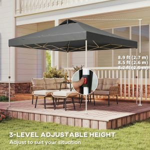 Outsunny Pop Up Canopy Waterproof Canopy Tent with Carrying Bag for Parties Garden BBQs 9.8' x 9.8', Dark Grey - Image 6