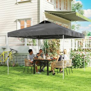 Outsunny Pop Up Canopy Waterproof Canopy Tent with Carrying Bag for Parties Garden BBQs 9.8' x 9.8', Dark Grey - Image 9