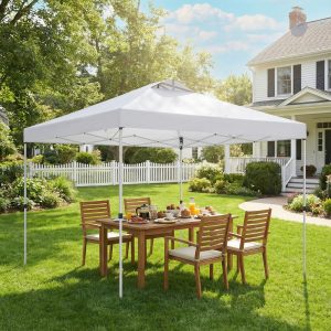 Outsunny Pop Up Canopy Waterproof Canopy Tent with Carrying Bag for Parties Garden BBQs 9.8' x 9.8' White - Image 1
