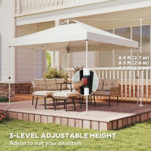 Outsunny Pop Up Canopy Waterproof Canopy Tent with Carrying Bag for Parties Garden BBQs 9.8' x 9.8' White - Image 7