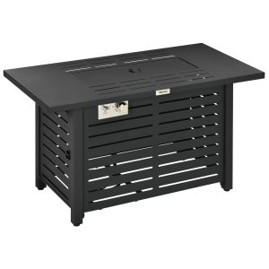 Outsunny Propane Gas Fire Pit Table, Outdoor Firepit with 43" Steel Tabletop and Lid, 50,000 BTU Pulse Ignition Fire Table w/ Stainless Steel Burner, Glass Wind Guard, and Cover - Image 11