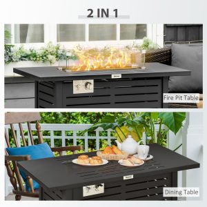 Outsunny Propane Gas Fire Pit Table, Outdoor Firepit with 43" Steel Tabletop and Lid, 50,000 BTU Pulse Ignition Fire Table w/ Stainless Steel Burner, Glass Wind Guard, and Cover - Image 4