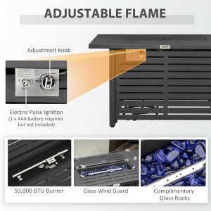 Outsunny Propane Gas Fire Pit Table, Outdoor Firepit with 43" Steel Tabletop and Lid, 50,000 BTU Pulse Ignition Fire Table w/ Stainless Steel Burner, Glass Wind Guard, and Cover - Image 5