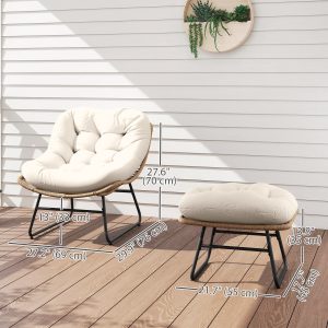 Outsunny Rattan Chair w/ Stool, Cushion, Adjustable Foot Pads, Natural - Image 3