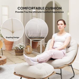 Outsunny Rattan Chair w/ Stool, Cushion, Adjustable Foot Pads, Natural - Image 5