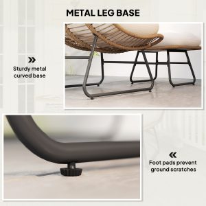 Outsunny Rattan Chair w/ Stool, Cushion, Adjustable Foot Pads, Natural - Image 6