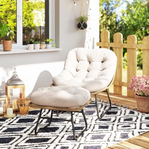 Outsunny Rattan Chair w/ Stool, Cushion, Adjustable Foot Pads, Natural - Image 8