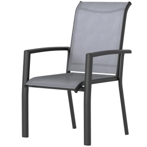 Outsunny Stackable Patio Chairs Set of 4, Outdoor Dining Chairs with All Weather Breathable Mesh and Armrests, Grey - Image 2