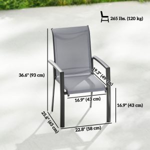 Outsunny Stackable Patio Chairs Set of 4, Outdoor Dining Chairs with All Weather Breathable Mesh and Armrests, Grey - Image 12