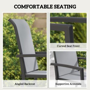 Outsunny Stackable Patio Chairs Set of 4, Outdoor Dining Chairs with All Weather Breathable Mesh and Armrests, Grey - Image 5