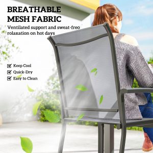 Outsunny Stackable Patio Chairs Set of 4, Outdoor Dining Chairs with All Weather Breathable Mesh and Armrests, Grey - Image 6