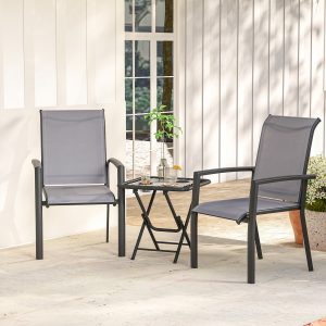 Outsunny Stackable Patio Chairs Set of 4, Outdoor Dining Chairs with All Weather Breathable Mesh and Armrests, Grey - Image 10