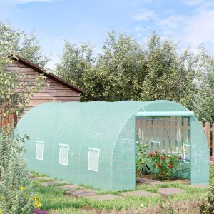 Outsunny Walk-in Greenhouse 20x10x7ft Heavy Duty Outdoor Backyard Seed Plant Vegetables Grow Warm House Green - Image 1