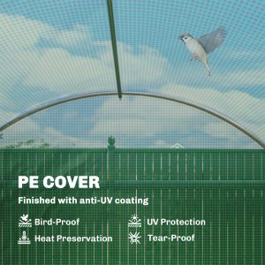 Outsunny Walk-in Tunnel Greenhouse, Plant Hot House w/ Support Rods, Roll-up Mesh Door, Mesh Windows, 13'x9.8'x6.6', Green - Image 5