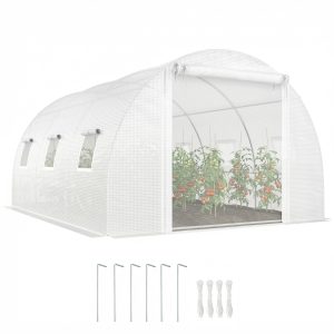 Outsunny Walk-in Tunnel Greenhouse, Plant Hot House w/ Support Rods, Roll-up Mesh Door, Mesh Windows, 13'x9.8'x6.6', White - Image 11