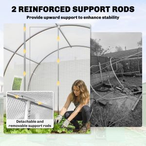 Outsunny Walk-in Tunnel Greenhouse, Plant Hot House w/ Support Rods, Roll-up Mesh Door, Mesh Windows, 13'x9.8'x6.6', White - Image 4