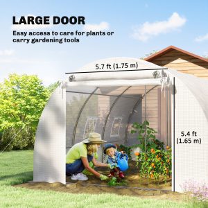 Outsunny Walk-in Tunnel Greenhouse, Plant Hot House w/ Support Rods, Roll-up Mesh Door, Mesh Windows, 13'x9.8'x6.6', White - Image 7