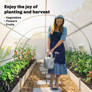 Outsunny Walk-in Tunnel Greenhouse, Plant Hot House w/ Support Rods, Roll-up Mesh Door, Mesh Windows, 13'x9.8'x6.6', White - Image 10