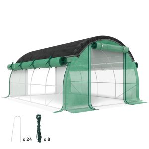 Outsunny Walk-in Tunnel Greenhouse, Plant Hot House with Sunshade Net, Roll-up Mesh Sidewalls, 2 Doors, 10' x 13' x 6.5' , Green - Image 11