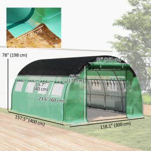 Outsunny Walk-in Tunnel Greenhouse, Plant Hot House with Sunshade Net, Roll-up Mesh Sidewalls, 2 Doors, 10' x 13' x 6.5' , Green - Image 3