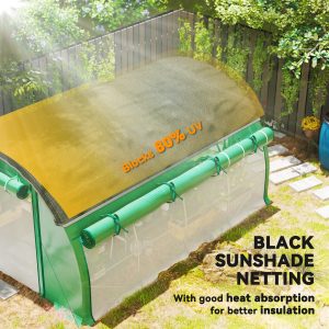 Outsunny Walk-in Tunnel Greenhouse, Plant Hot House with Sunshade Net, Roll-up Mesh Sidewalls, 2 Doors, 10' x 13' x 6.5' , Green - Image 4