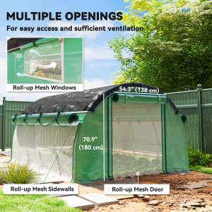 Outsunny Walk-in Tunnel Greenhouse, Plant Hot House with Sunshade Net, Roll-up Mesh Sidewalls, 2 Doors, 10' x 13' x 6.5' , Green - Image 5