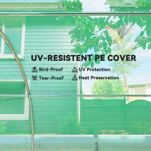 Outsunny Walk-in Tunnel Greenhouse, Plant Hot House with Sunshade Net, Roll-up Mesh Sidewalls, 2 Doors, 10' x 13' x 6.5' , Green - Image 6