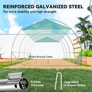 Outsunny Walk-in Tunnel Greenhouse, Plant Hot House with Sunshade Net, Roll-up Mesh Sidewalls, 2 Doors, 10' x 13' x 6.5' , Green - Image 7