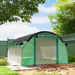Outsunny Walk-in Tunnel Greenhouse, Plant Hot House with Sunshade Net, Roll-up Mesh Sidewalls, 2 Doors, 10' x 13' x 6.5' , Green - Image 8