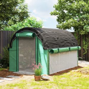 Outsunny Walk-in Tunnel Greenhouse, Plant Hot House with Sunshade Net, Roll-up Mesh Sidewalls, 2 Doors, 6.6' x 10' x 6.5' , Green - Image 1
