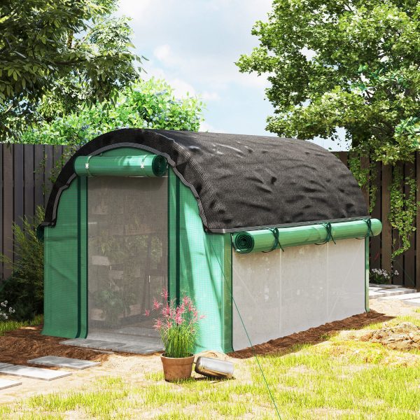 Outsunny Walk-in Tunnel Greenhouse, Plant Hot House with Sunshade Net, Roll-up Mesh Sidewalls, 2 Doors, 6.6' x 10' x 6.5' , Green - Image 1