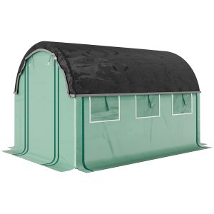 Outsunny Walk-in Tunnel Greenhouse, Plant Hot House with Sunshade Net, Roll-up Mesh Sidewalls, 2 Doors, 6.6' x 10' x 6.5' , Green - Image 2