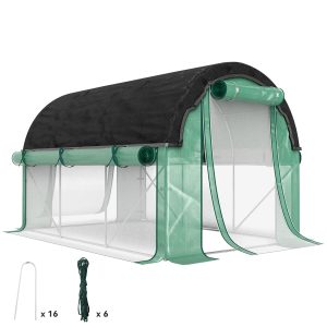 Outsunny Walk-in Tunnel Greenhouse, Plant Hot House with Sunshade Net, Roll-up Mesh Sidewalls, 2 Doors, 6.6' x 10' x 6.5' , Green - Image 11