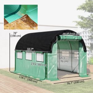 Outsunny Walk-in Tunnel Greenhouse, Plant Hot House with Sunshade Net, Roll-up Mesh Sidewalls, 2 Doors, 6.6' x 10' x 6.5' , Green - Image 3