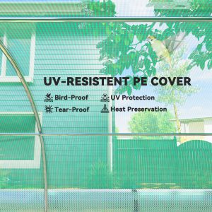 Outsunny Walk-in Tunnel Greenhouse, Plant Hot House with Sunshade Net, Roll-up Mesh Sidewalls, 2 Doors, 6.6' x 10' x 6.5' , Green - Image 6