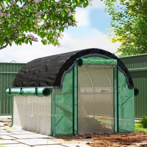 Outsunny Walk-in Tunnel Greenhouse, Plant Hot House with Sunshade Net, Roll-up Mesh Sidewalls, 2 Doors, 6.6' x 10' x 6.5' , Green - Image 8