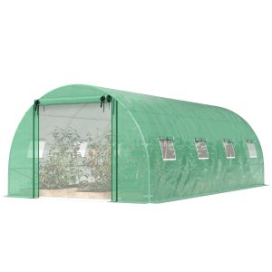 Outsunny Walk-in Tunnel Greenhouse with 2 Support Rods, Mesh Door, Plant Hot House with PE Cover, 20'x10'x7', Green - Image 2