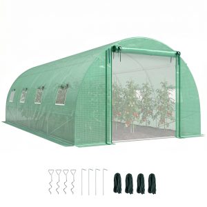 Outsunny Walk-in Tunnel Greenhouse with 2 Support Rods, Mesh Door, Plant Hot House with PE Cover, 20'x10'x7', Green - Image 11